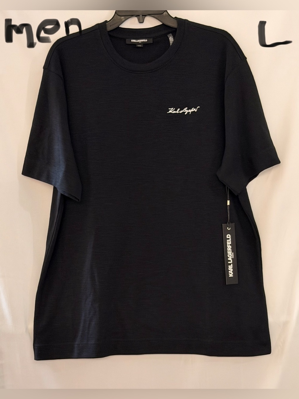 Karl Lagerfeld Black Crewneck Short-Sleeve Tee with Script Logo